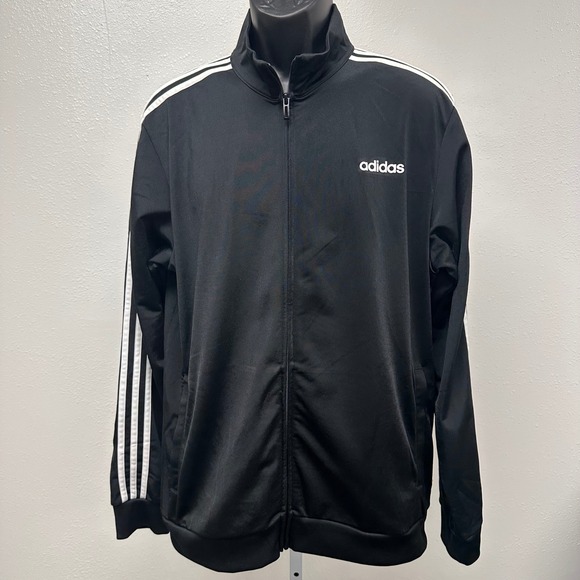 adidas Other - Adidas Track Jacket Black White Full Zip 3 Stripe Logo Athletic Men's L Classic